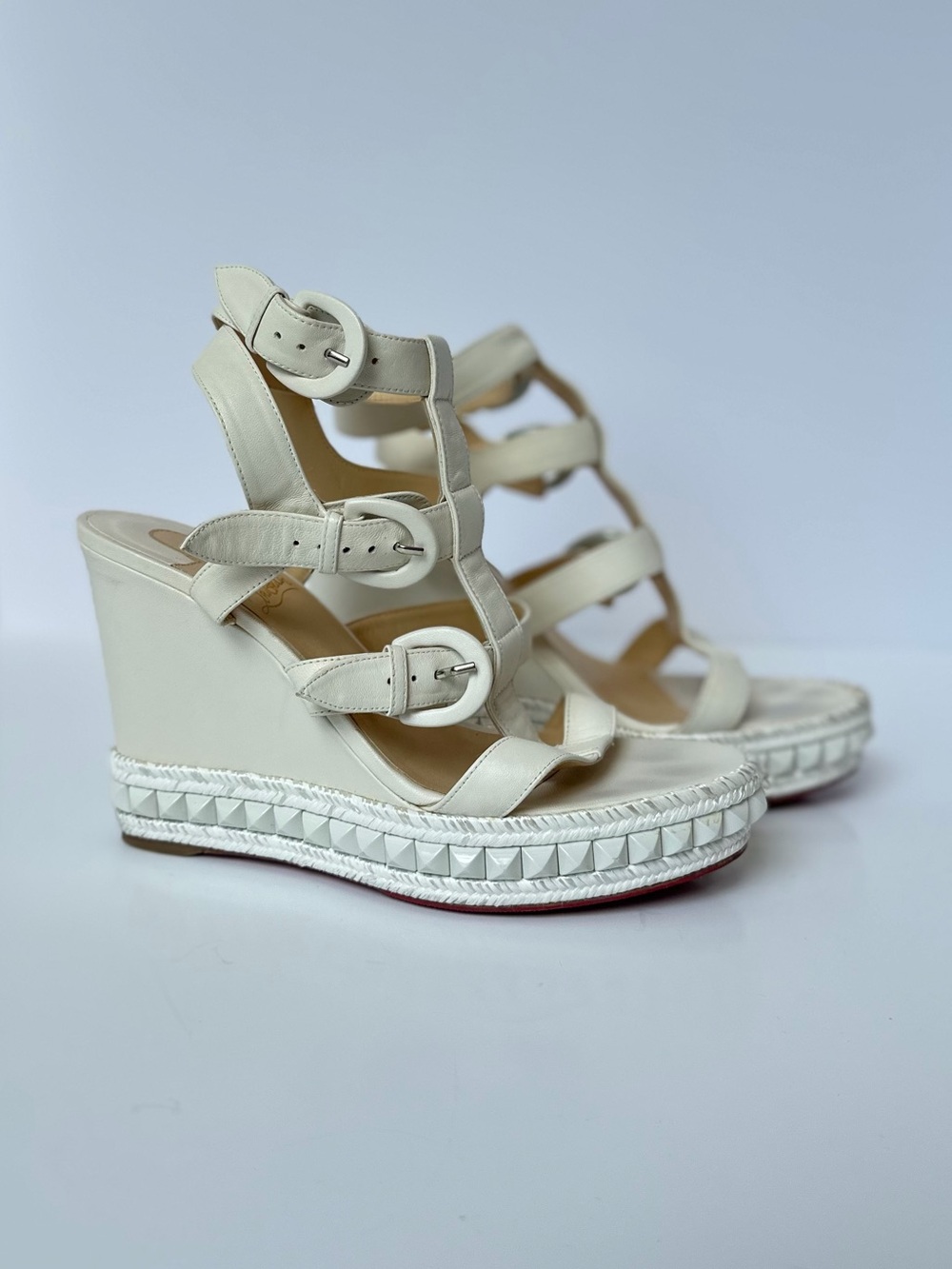 Christian Louboutin ivory studded leather wedge sandals